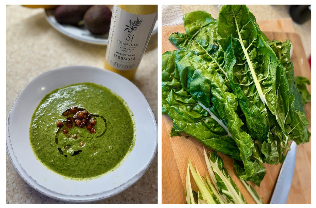Swiss Chard Soup with Roasted Garbanzo Beans