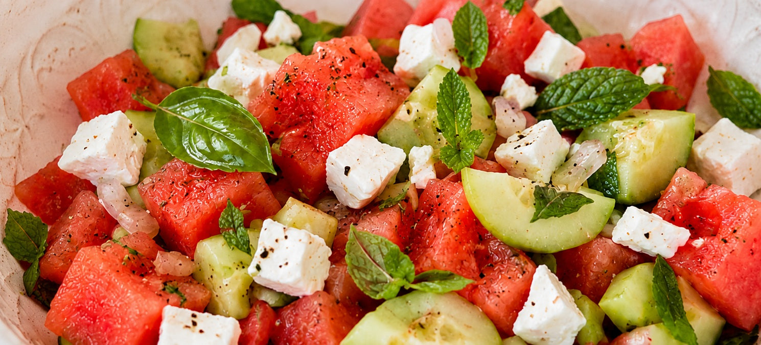 Watermelon, Cucumber, Mint & Basil Salad