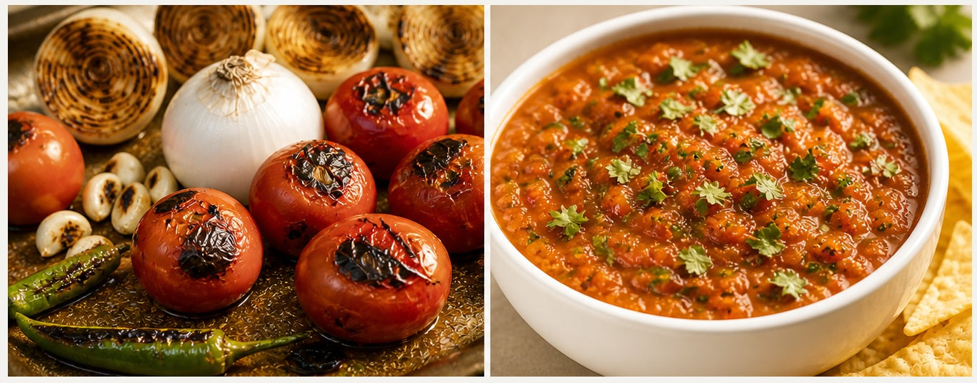 Charred Garden Salsa with Taggiasca Extra Virgin Olive Oil